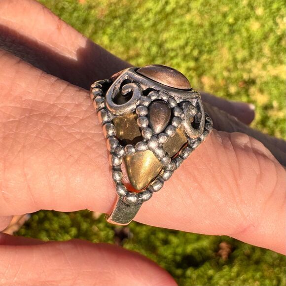 Vintage Carolyn Pollack Sterling Silver Brass Copper Open Work Ring Size 8.5 - Picture 10 of 16